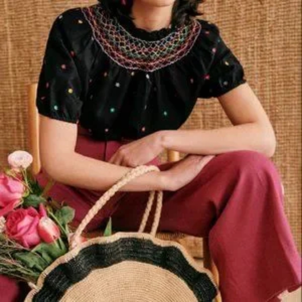 Sezane Dakota Black Embroidered Top. Size 36.